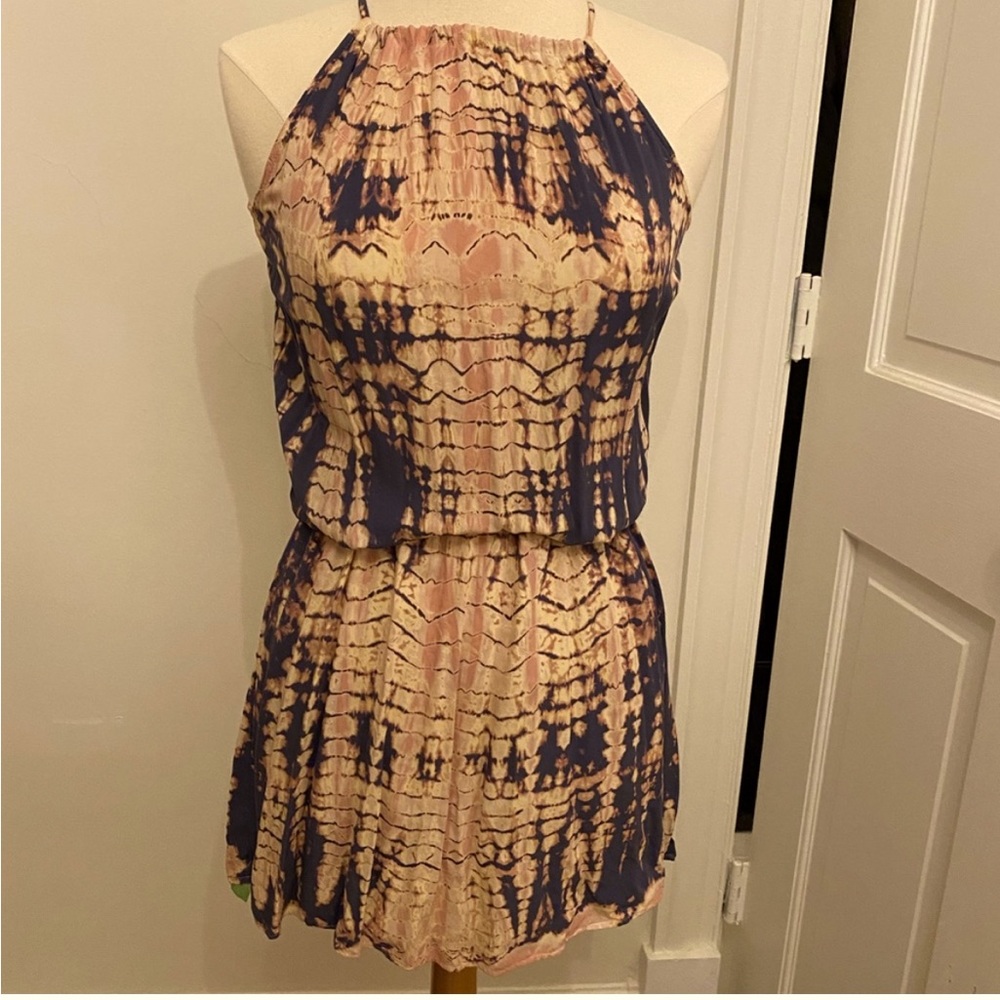 MICHAEL STARS Tie-Dye Halter Mini Dress in Pink and Navy